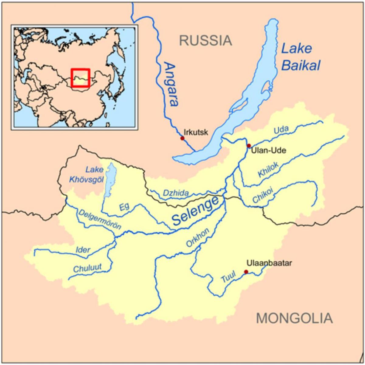 რუკა მონღოლეთის მდინარე