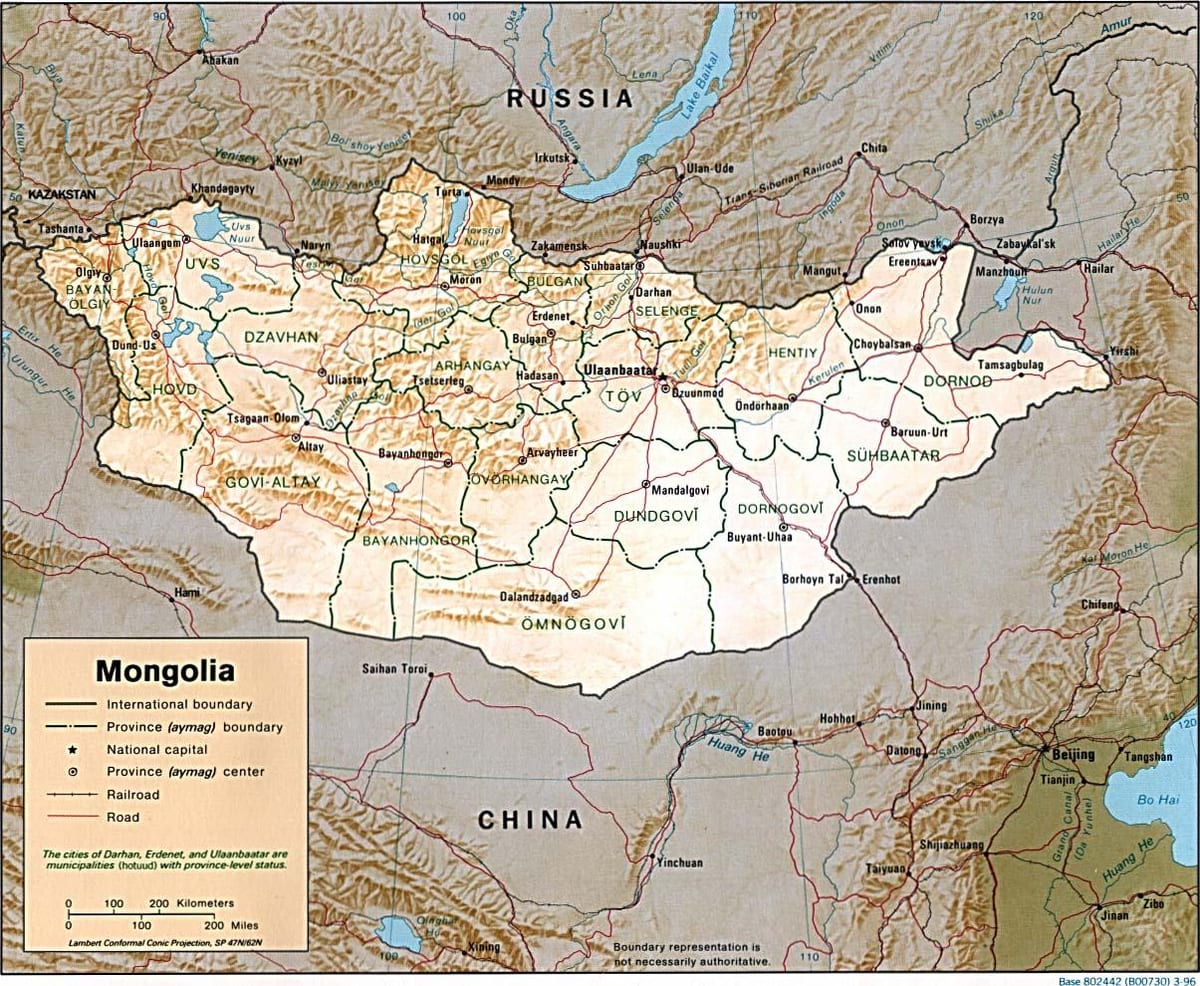 მონღოლეთის გეოგრაფიული რუკა