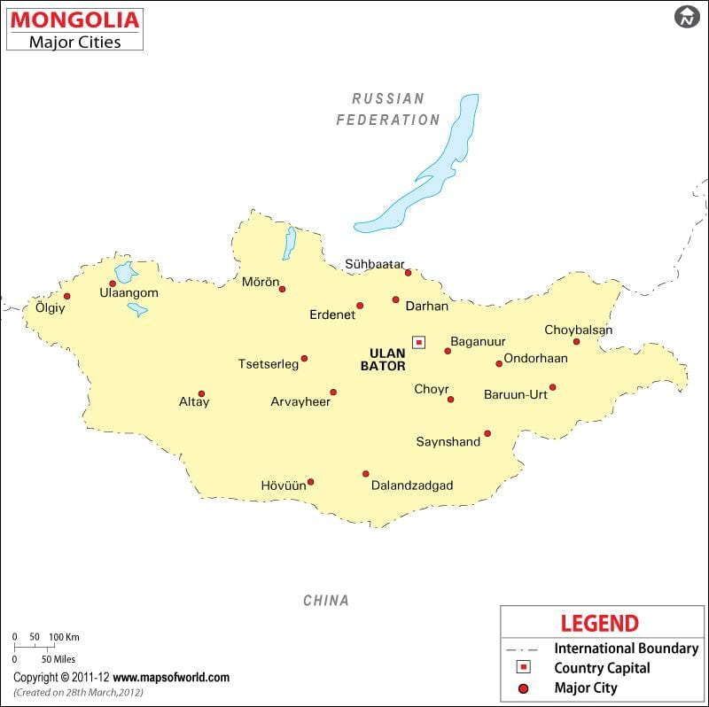 მონღოლეთის რუკა ქალაქებში