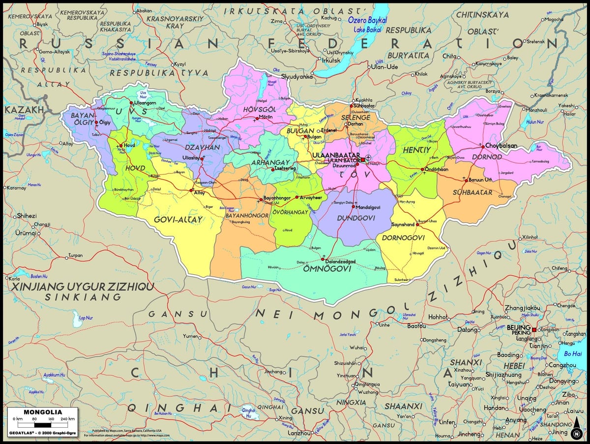 ფიზიკური რუკა მონღოლეთის